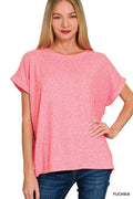 Zenana Soft Melange Hacci Short Sleeve Round Neck Top