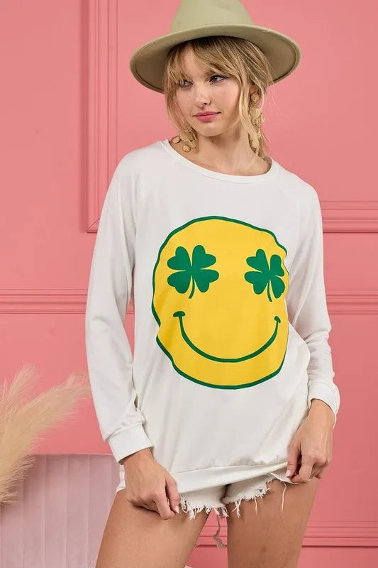 BiBi Smile Face Graphic Round Neck Long Sleeve Top