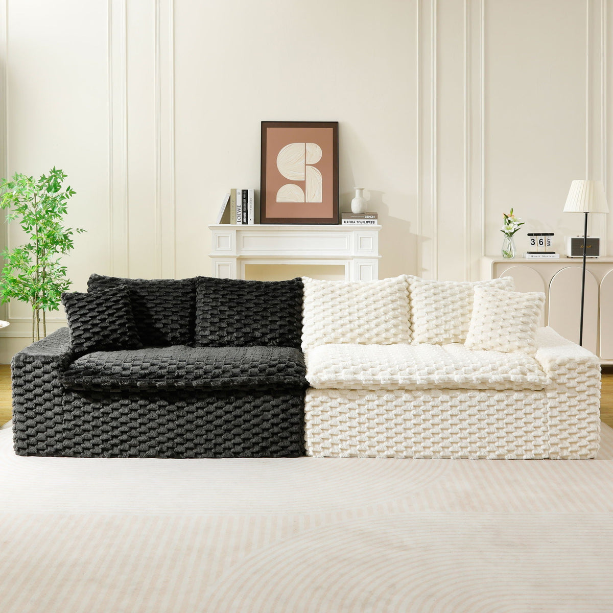 Luxury Multifunctional Sofa for Living Room with Adjustable Layout - Black, Dark Green, White, Pink