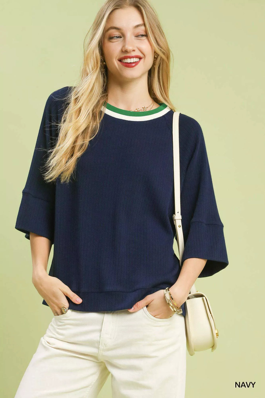 Umgee Ribbed Knit Top with Contrast Trim