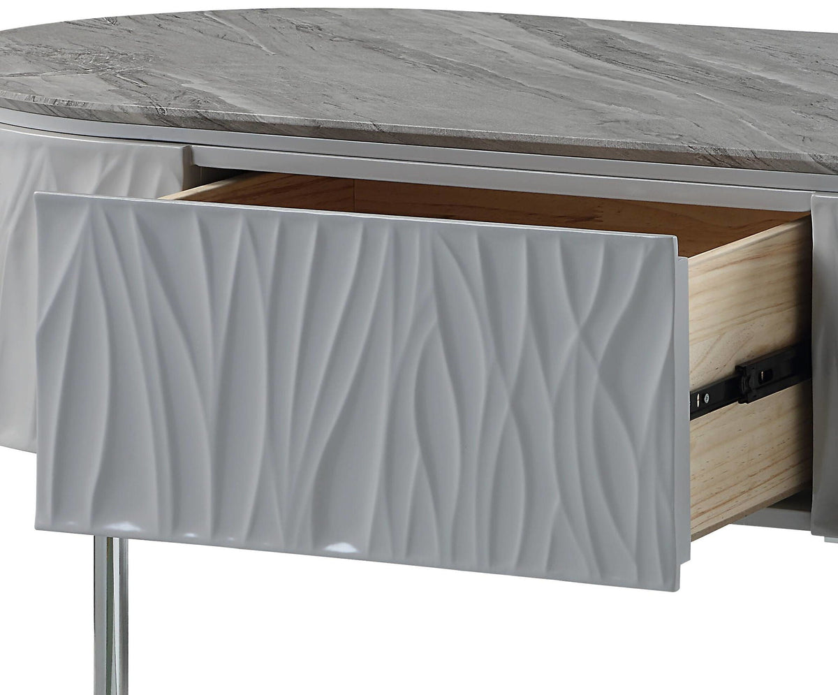 Yukino High Gloss Sofa Table with Sleek Metal Legs - Gray