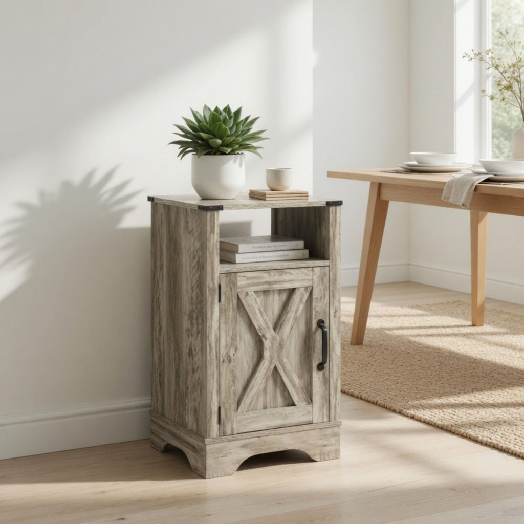 Farmhouse Nightstand with Charging Station & Storage - Multiple Colors
