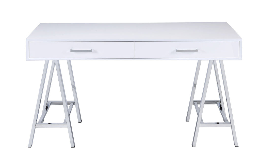 High Gloss Writing Desk with USB Ports - White or Black