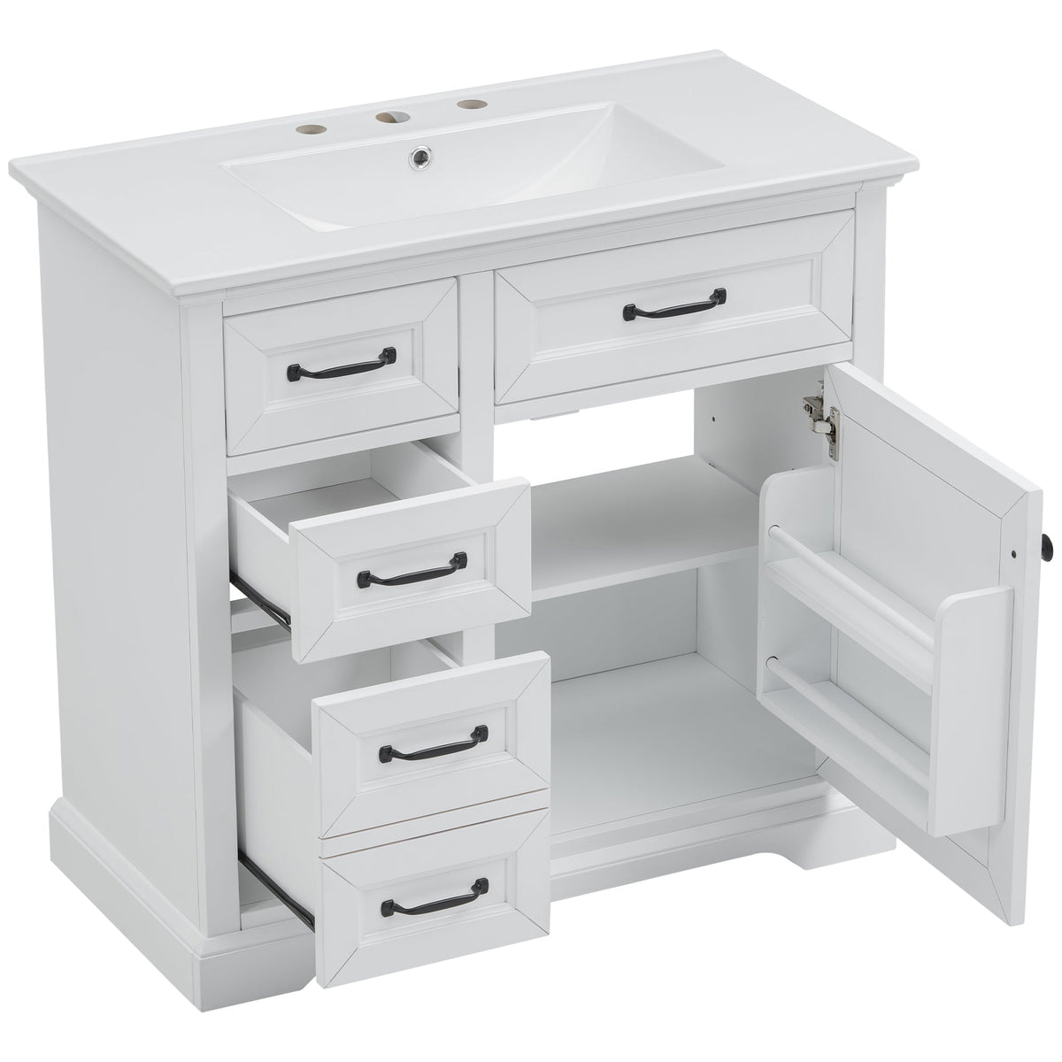 36-Inch Bathroom Vanity with Ceramic Sink Top - White