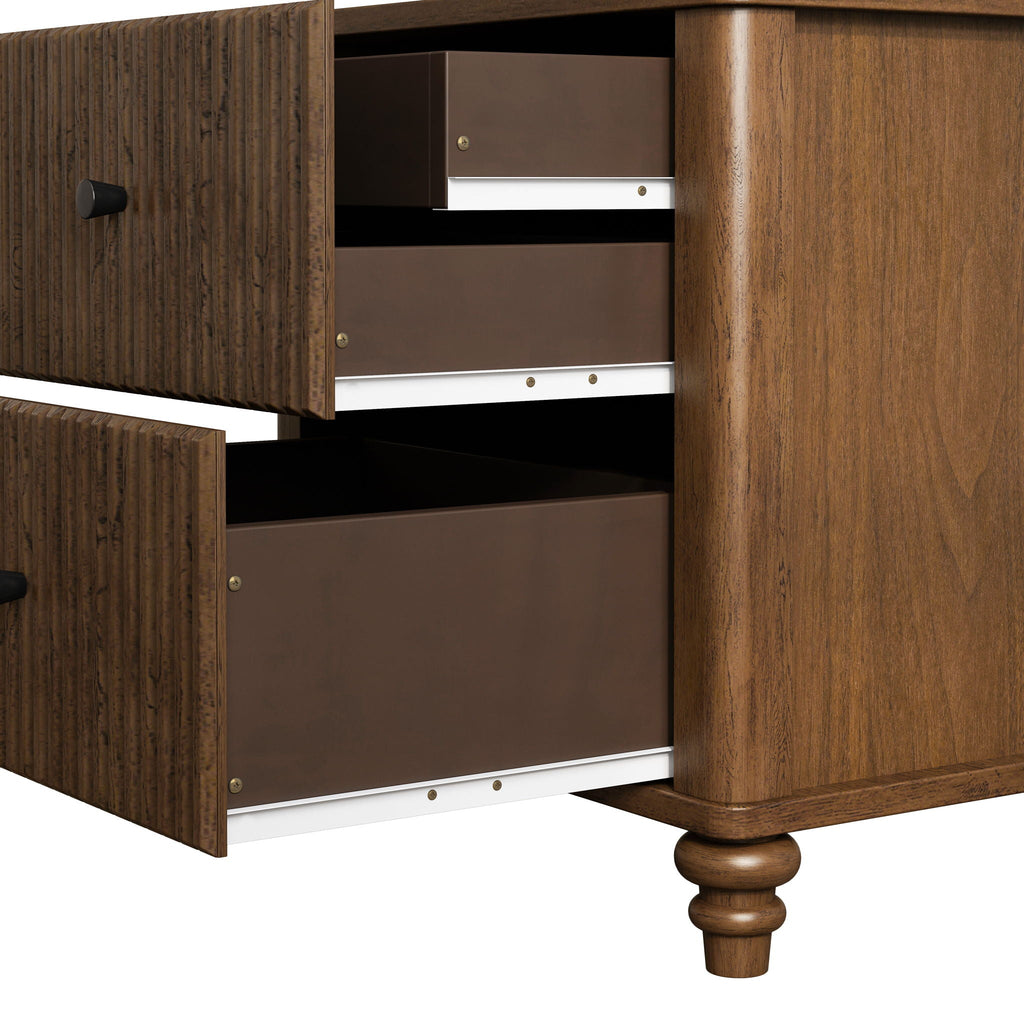 Fluted Nightstand with 3 Drawers - Set of 2 - Dark Brown or Beige