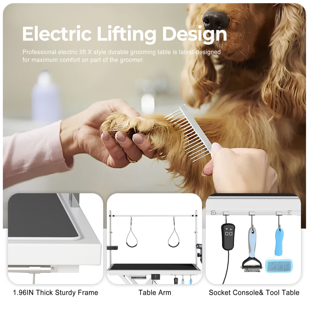 Height Adjustable Electric Pet Grooming Table with Heavy Duty Frame - Black or White