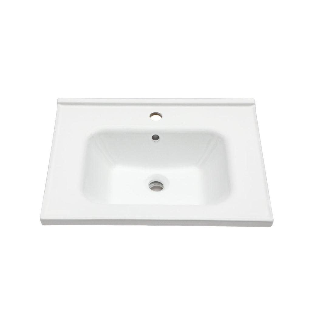 Rectangular Single Vanity Top with Overflow - White Ceramic