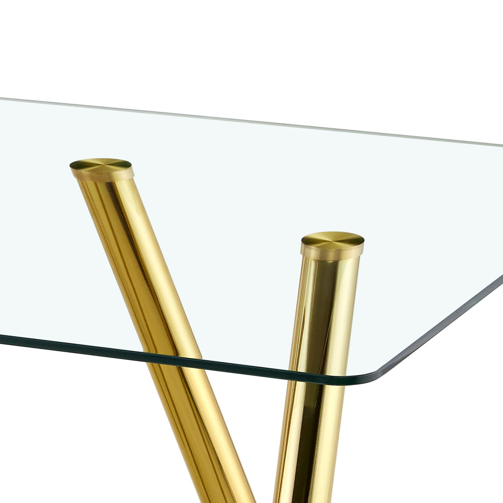 Dining Table with Transparent Tempered Glass Surface – Pearl Silver or Gold