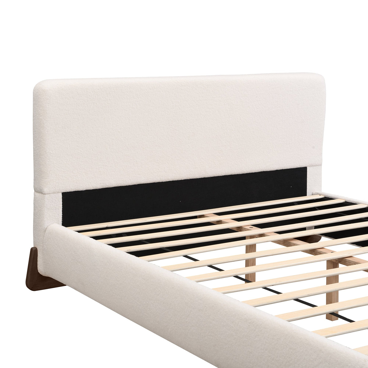 Elegant Terry Upholstered Bed with Solid Wood Legs - White