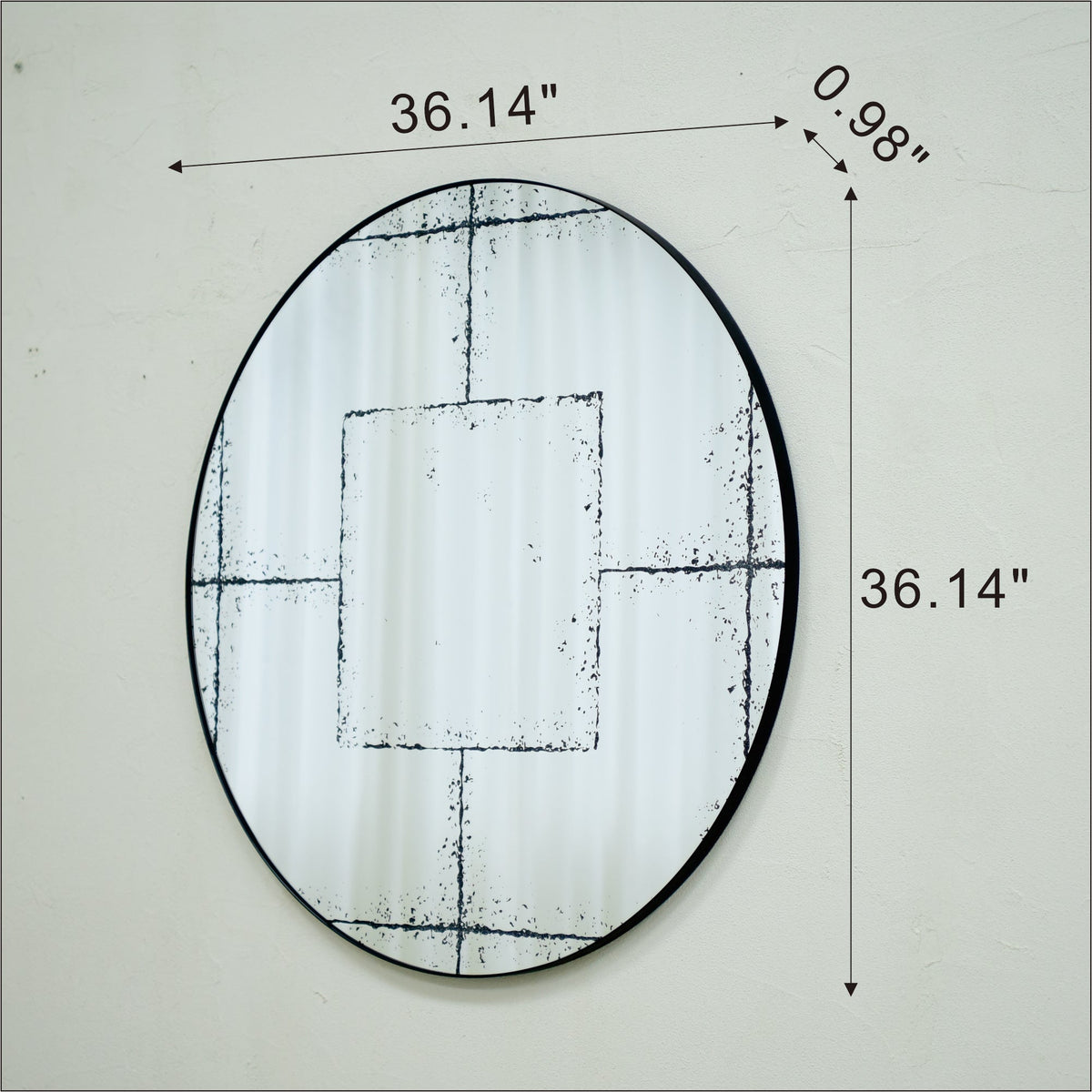 Round Wall-Mounted Mirror with Vintage Industrial Frame - Black Iron