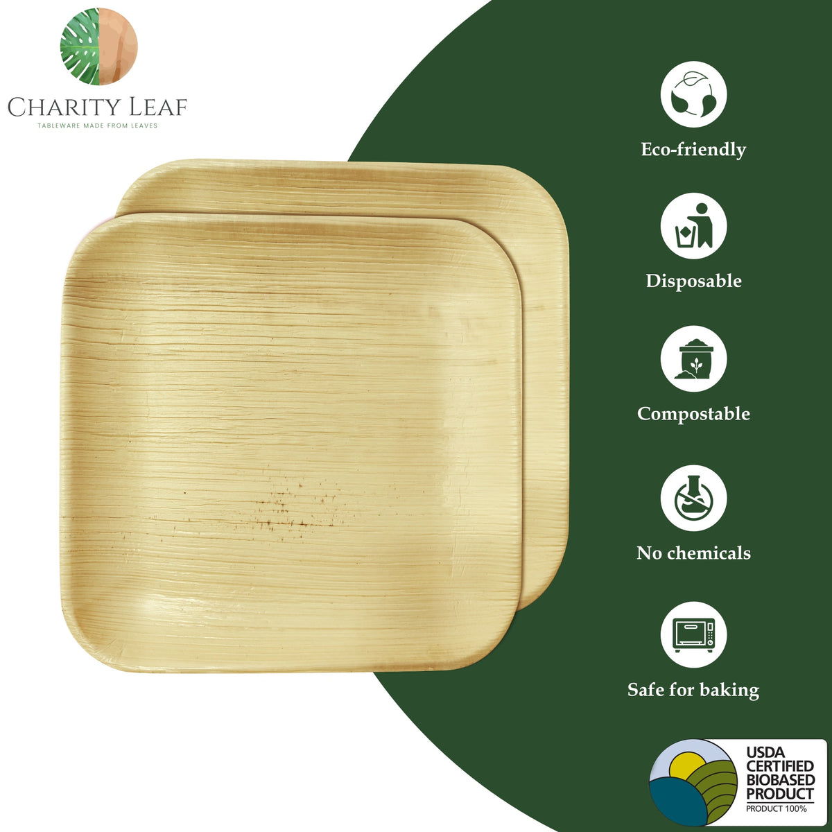 8" Inch Square Natural Disposable Bamboo Plate
