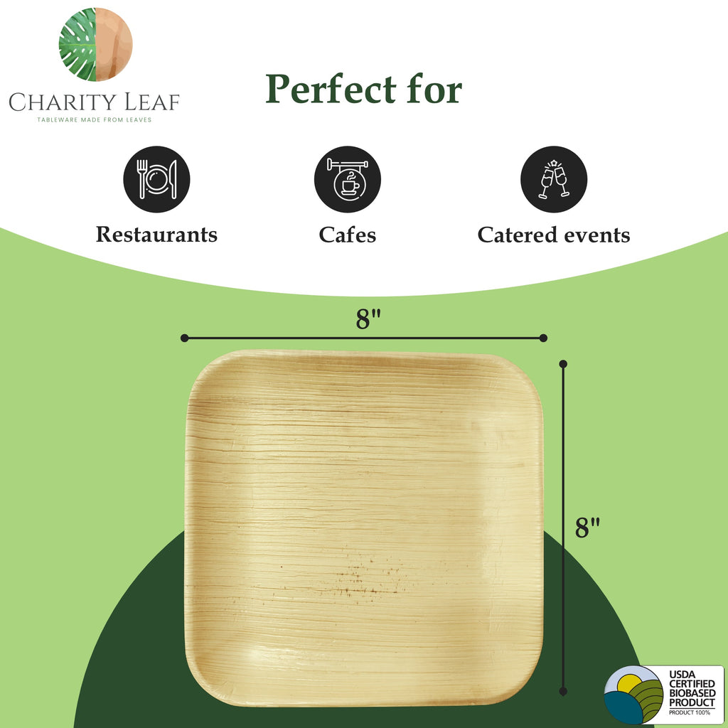 8" Inch Square Natural Disposable Bamboo Plate