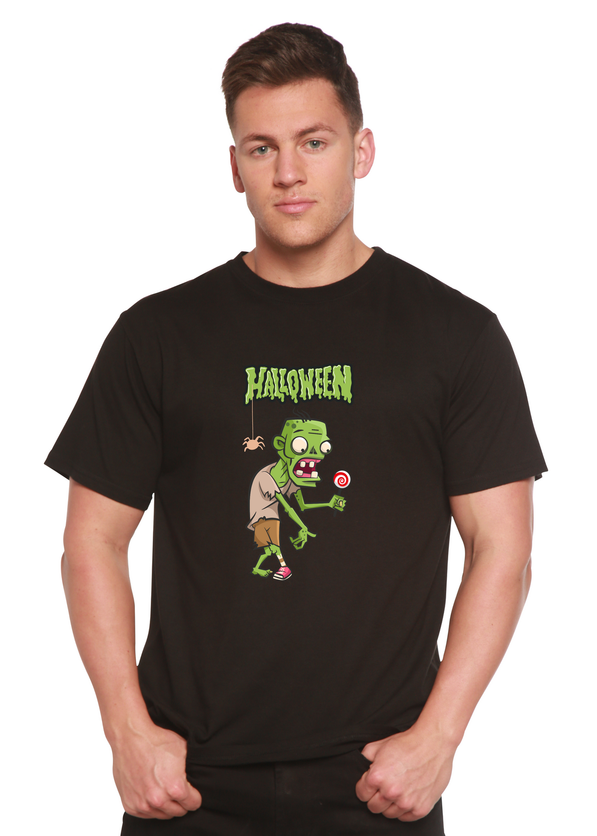 Halloween Green Monster Unisex Bamboo Viscose/Organic Cotton Short Sleeve Graphic T-Shirt