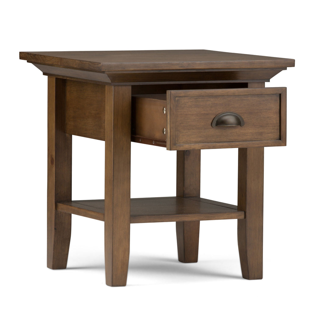 Solid Wood End Table with Storage Drawer - Light Brown