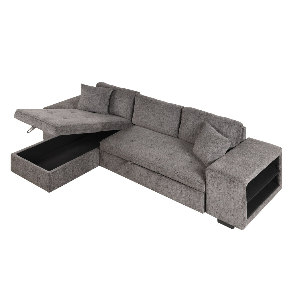 Reversible L-Shape Sleeper Sectional Sofa with Storage Chaise and 2 Stools - Multiple Colors