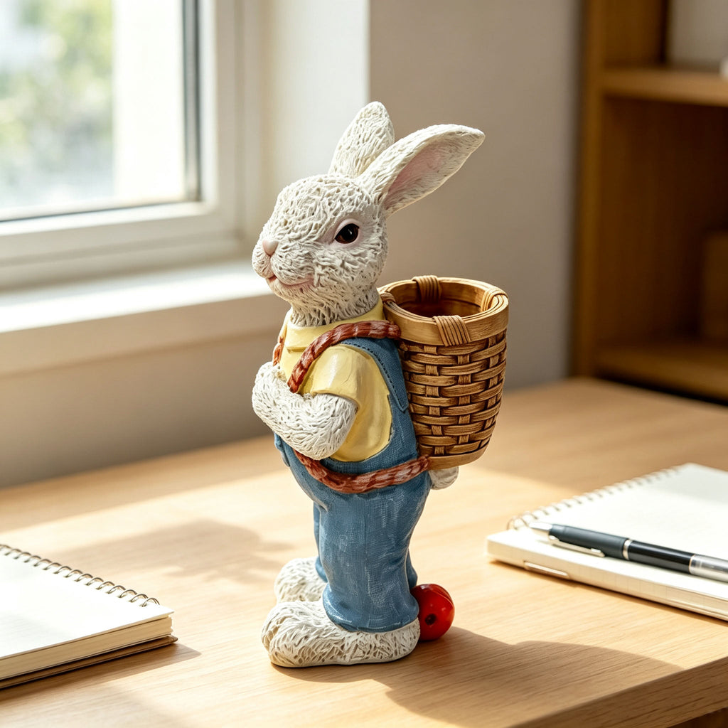 Simulated Couple Rabbit Statue Flower Pot Ornament with Planter - Multi-Color
