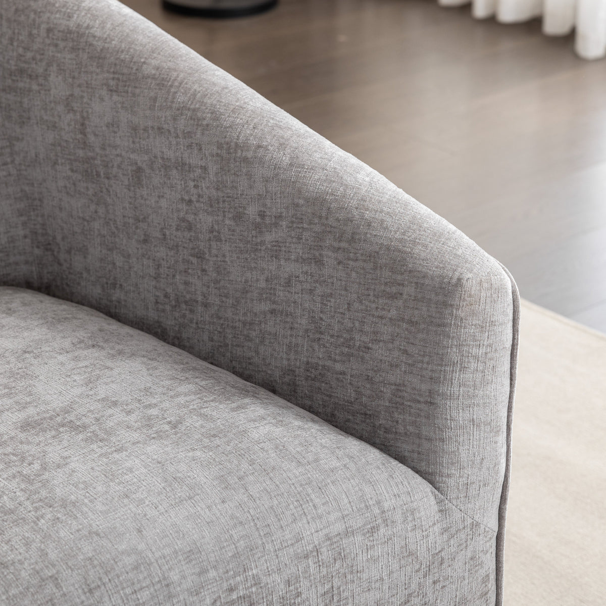 Modern Upholstered Barrel Armchair with 360° Swivel - Gray