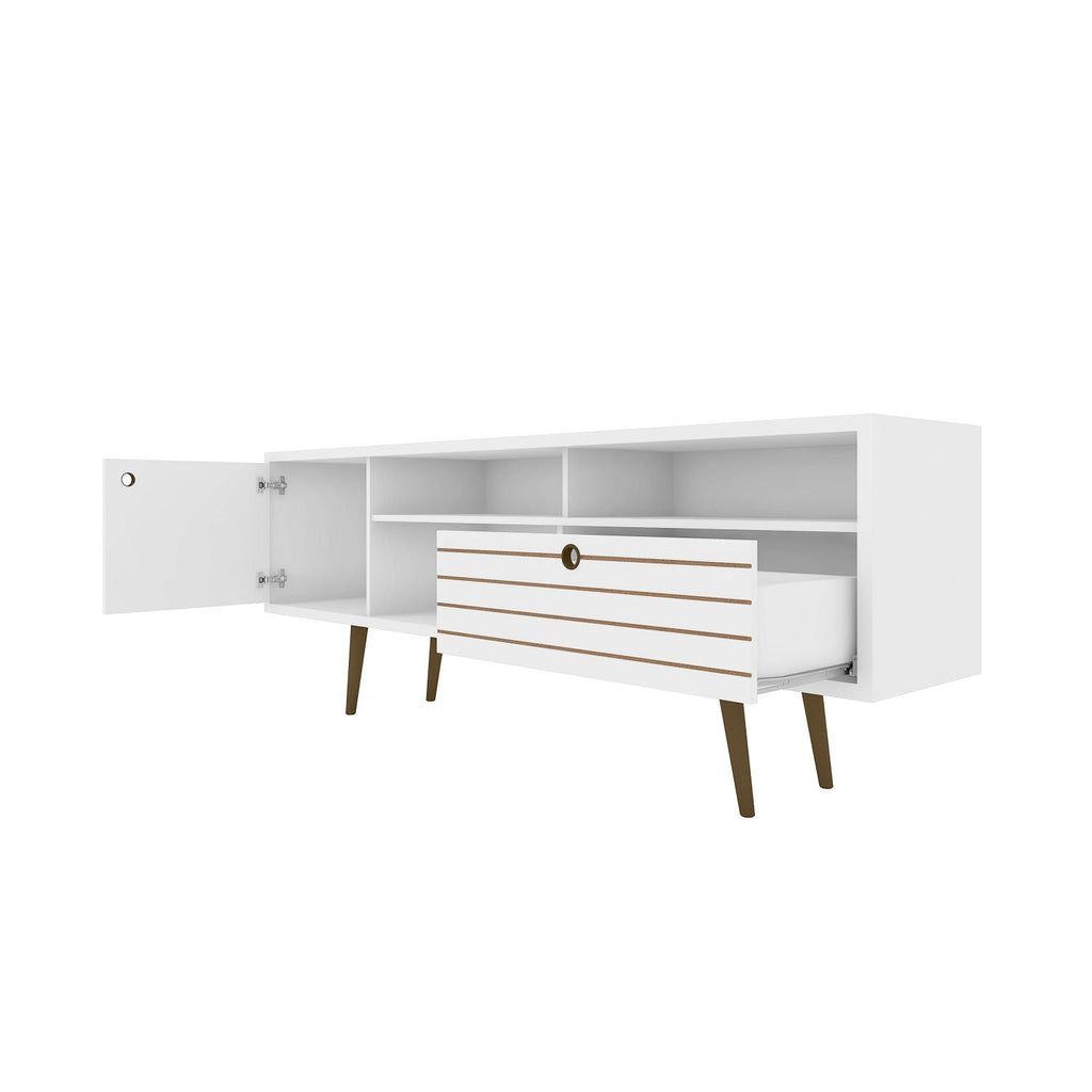 TV Stand with Wire Management and Storage - Light Brown or White