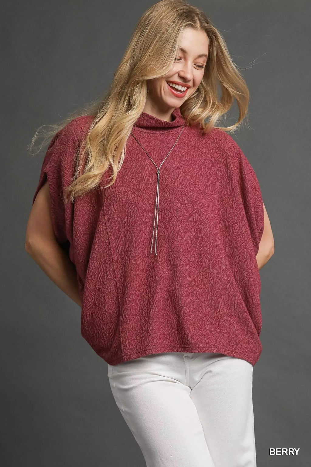 Umgee Textured Mock Neck Relaxed Top