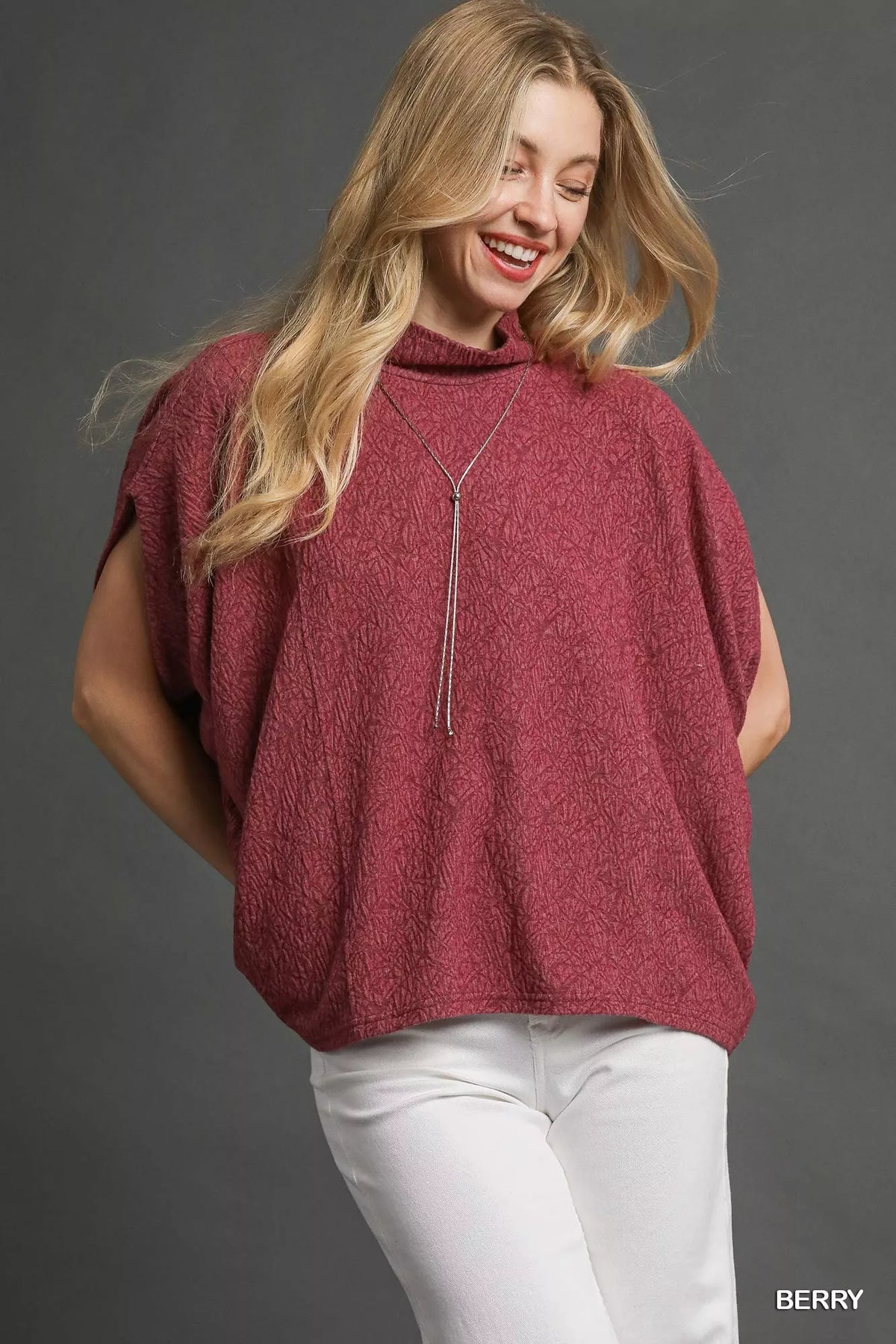 Umgee Textured Mock Neck Relaxed Top