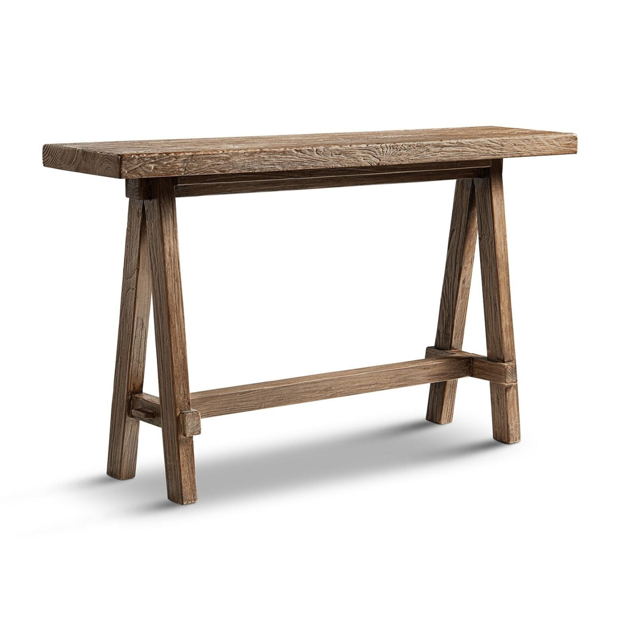 Trestle Coffee Table with Solid Reclaimed Elm Construction - Dark or Light Brown