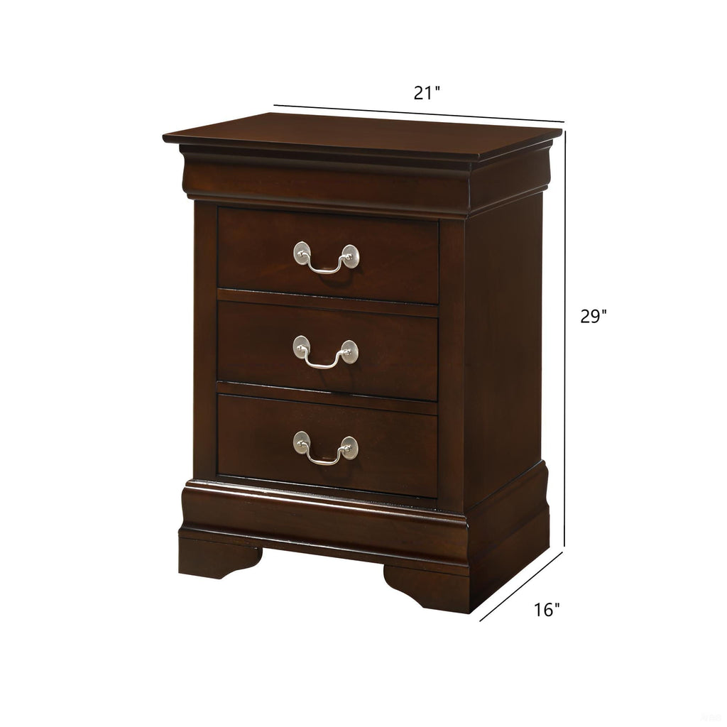 Louis Phillipe Wood Nightstand with Storage Drawers - Multiple Colors