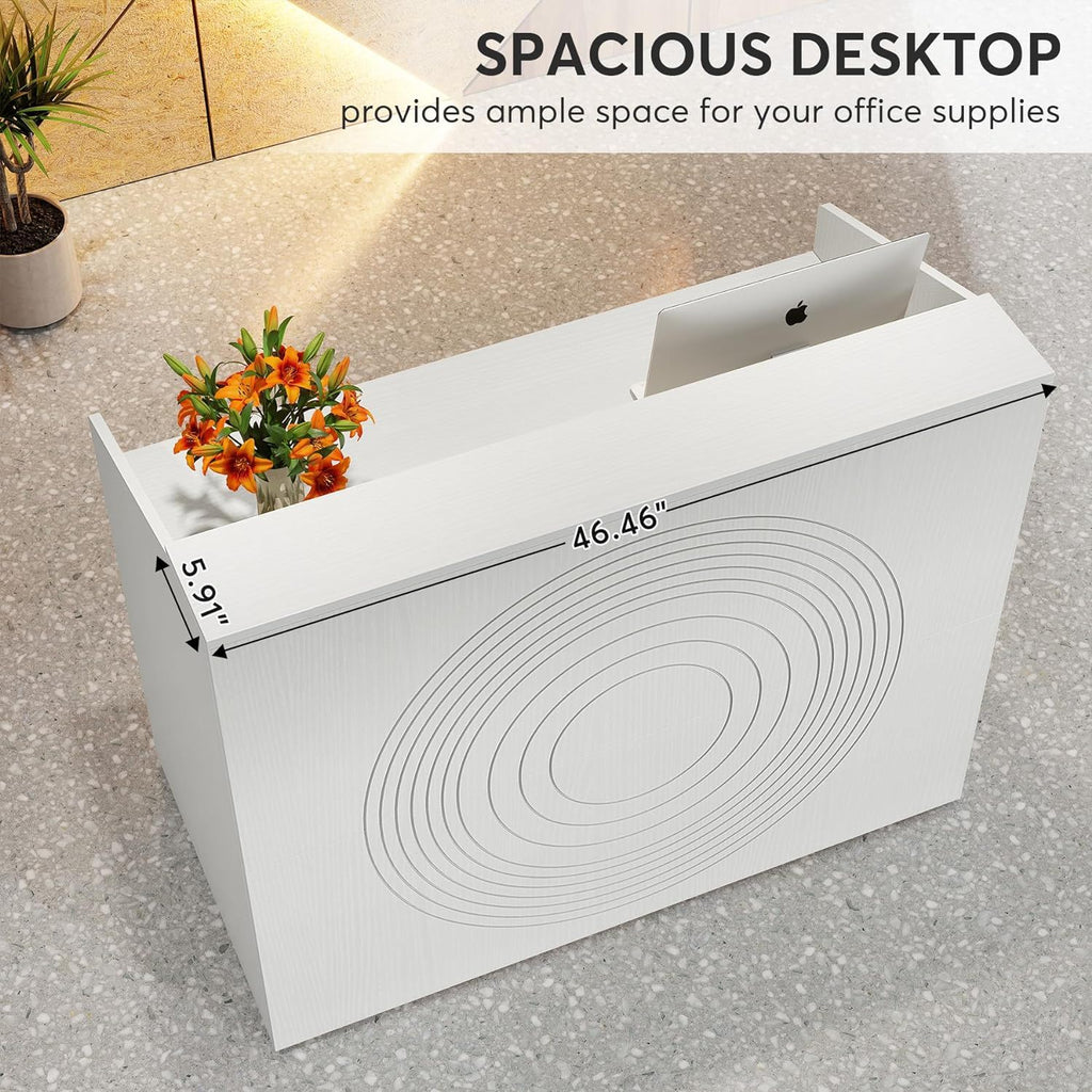 Modern Reception Desk with Cable Grommet & Privacy Panels - Black or White
