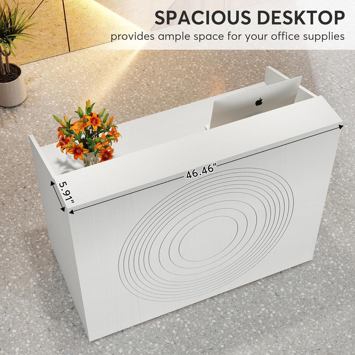 Modern Reception Desk with Cable Grommet & Privacy Panels - Black or White