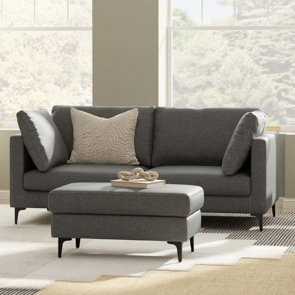 Mid Century Sofa With Ottoman Set in Performance Fabric - Dark Gray or Beige