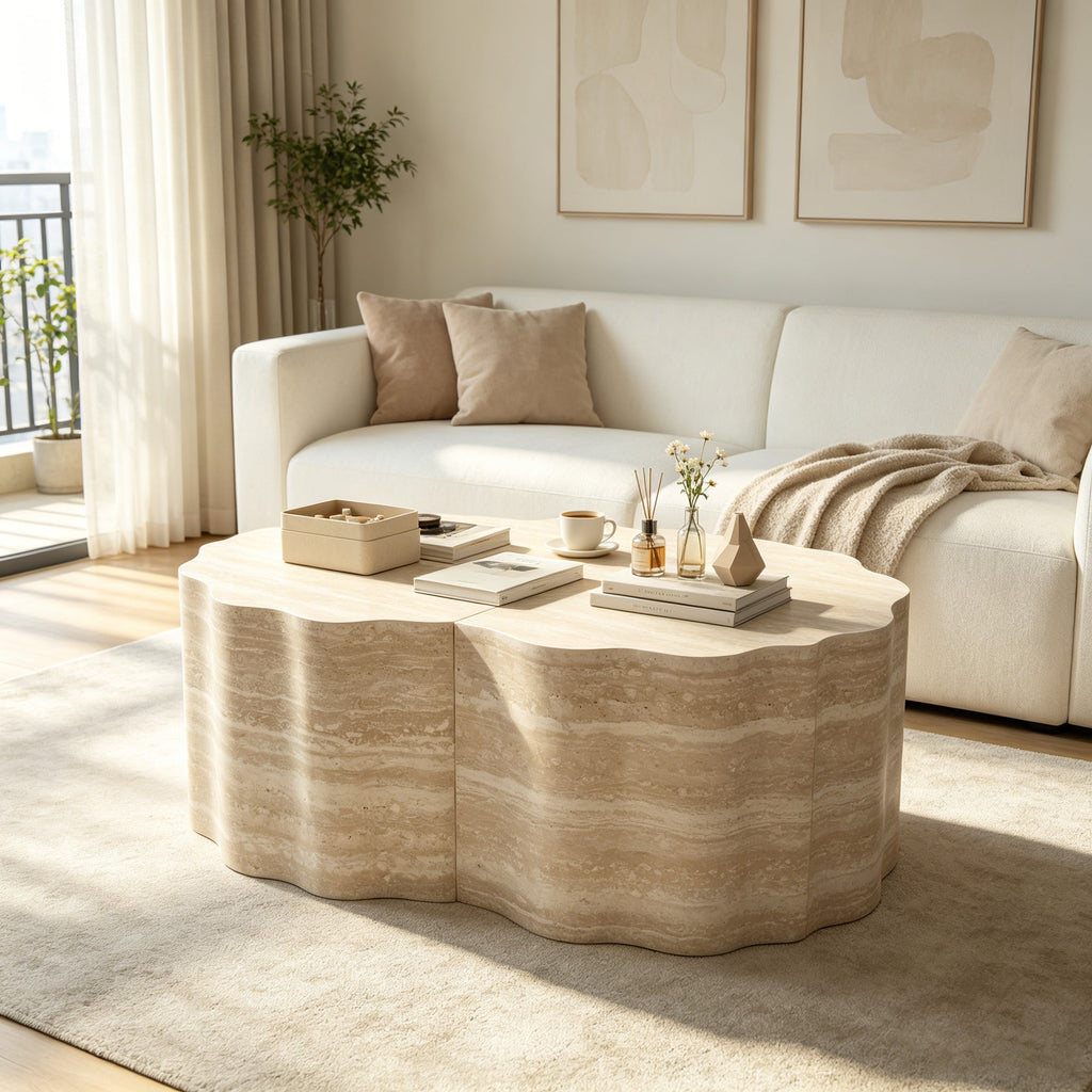 Round Coffee Tables Set of 2 with Modern Minimalist Design - Wood & MDF