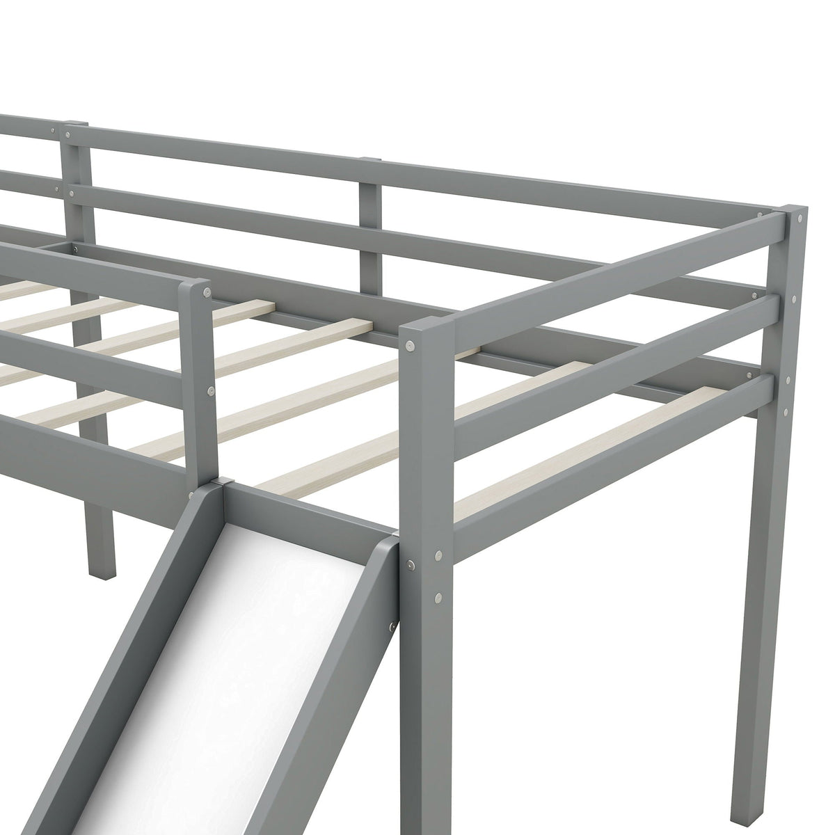 L Shaped Loft Bed with Slide and Ladder - Twin Size, Solid Wood - White or Dark Gray