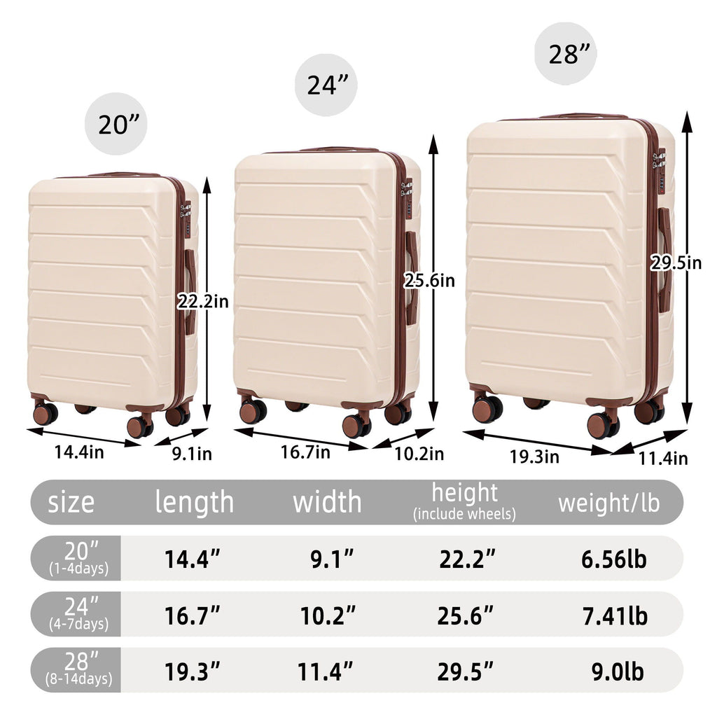 3 Pieces Set Spinner Wheel Luggage With Combination Lock