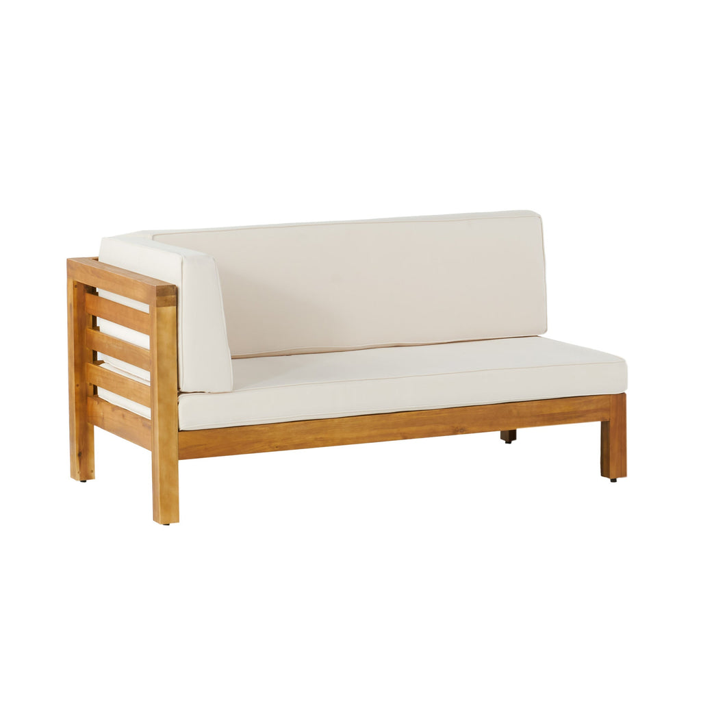 Outdoor Wooden Sectional Set with Cushions - Beige
