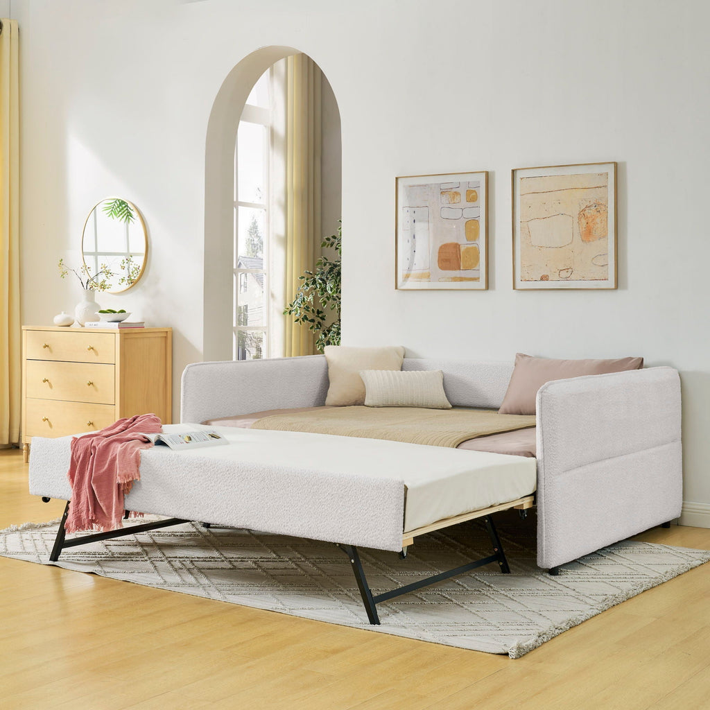Upholstered Daybed With Pop Up Trundle - Fabric Trundle Bed in Multiple Colors