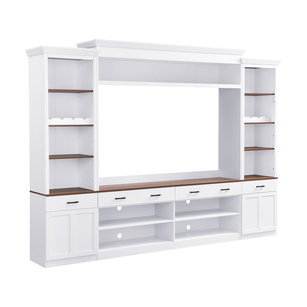 Farmhouse 4-Piece Entertainment Center with Bookshelf for TVs Up to 70" - Walnut MDF