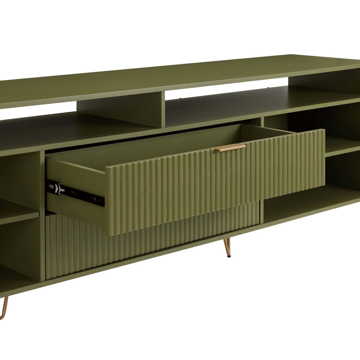 Fluted TV Stand with Storage and Metal Legs - Multiple Colors