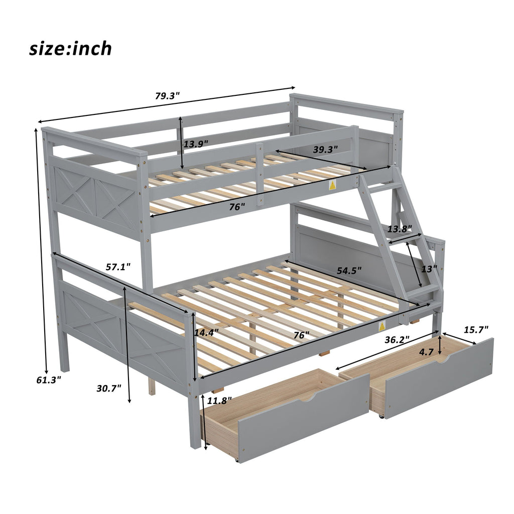 Twin Over Full Bunk Bed with Ladder and Storage Options - White or Dark Gray