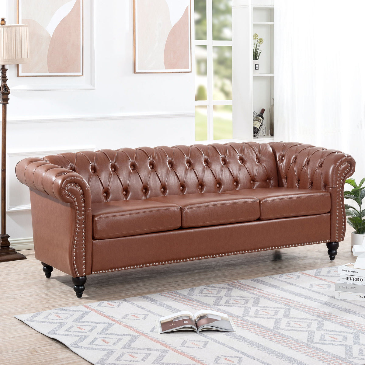 Rolled Arm Chesterfield 3 Seater Sofa with Fire-Resistant Upholstery - Multiple Colors
