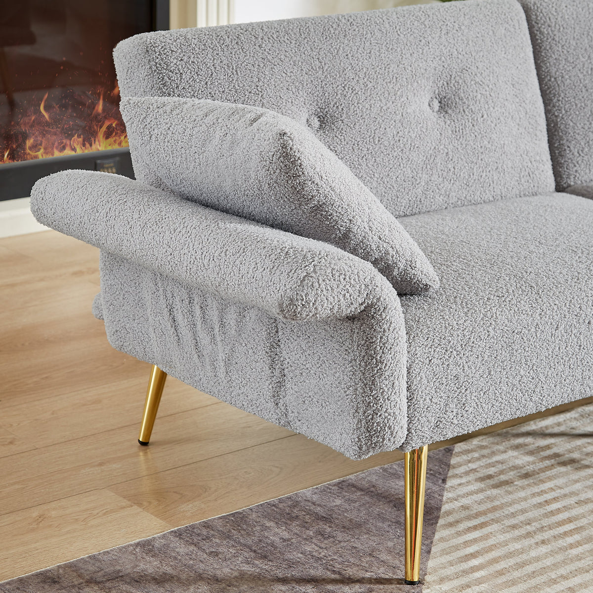 Modern Teddy Upholstered Accent Loveseat Sofa with Side Pocket - White