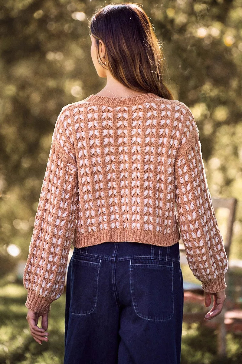 SO ME Soft Chenille Yarn Textur Button Sweater Cardigan