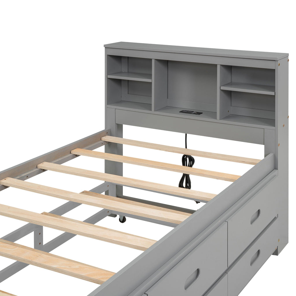 Platform Bed with Storage Headboard, USB, Trundle & 3 Drawers - Twin or Full