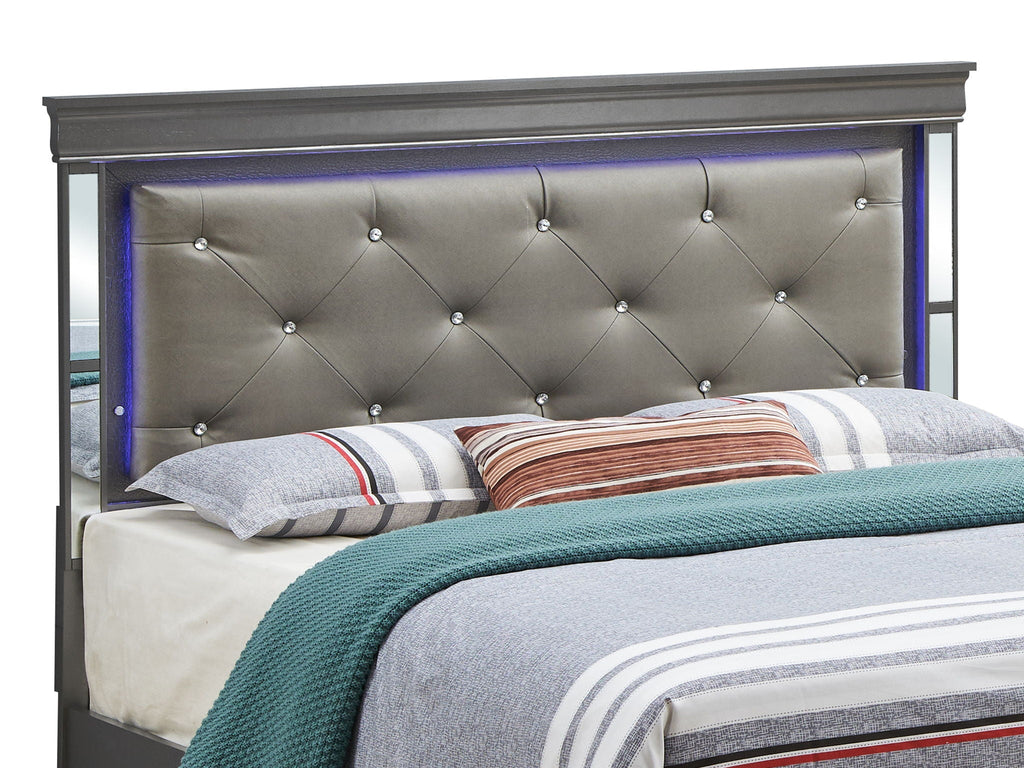 Full Upholstered Bed with LED Headboard Accent - Metallic Black
