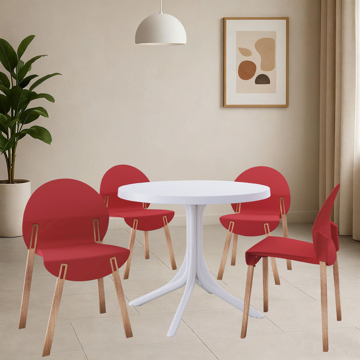 Traditional 4 Piece Outdoor Chair Set with Round Table - Multiple Colors
