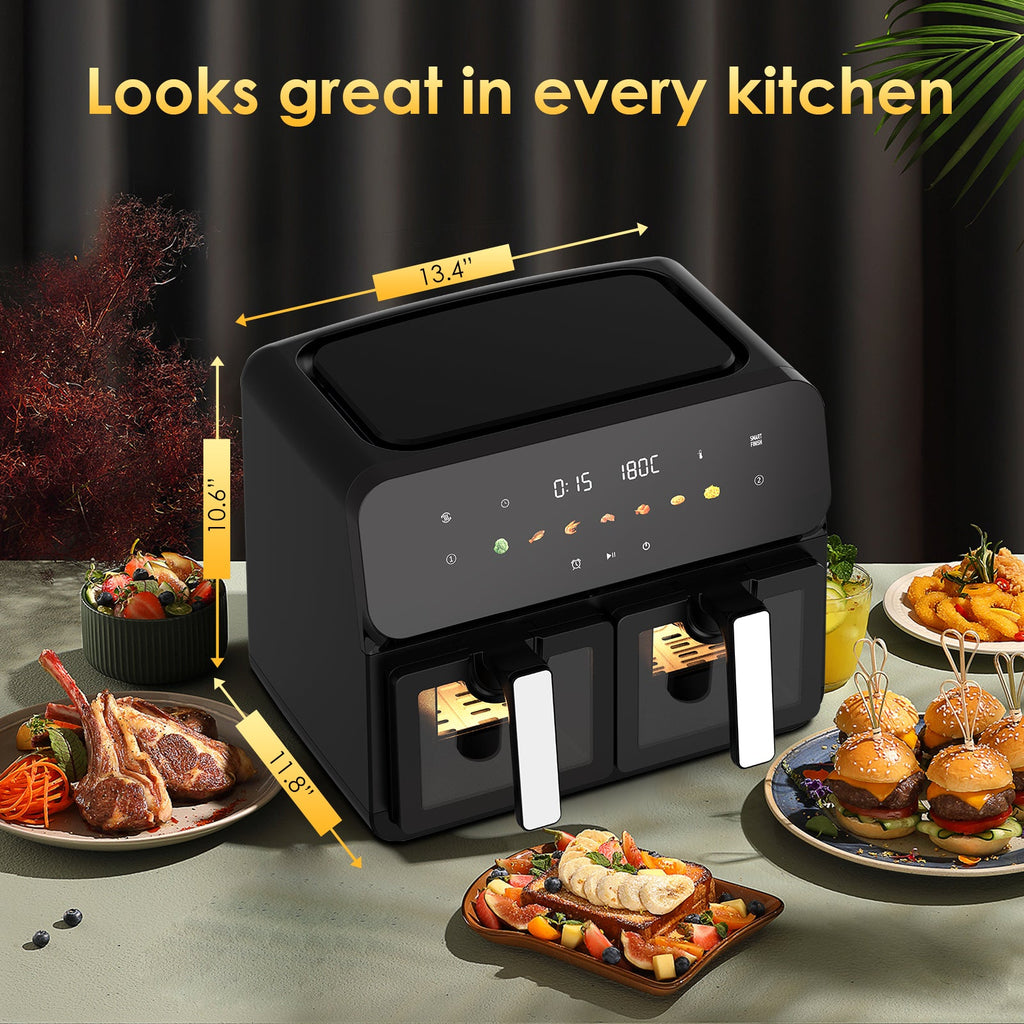 10QT Dual Air Fryer with Double Basket Design and SyncCook - Stainless Steel