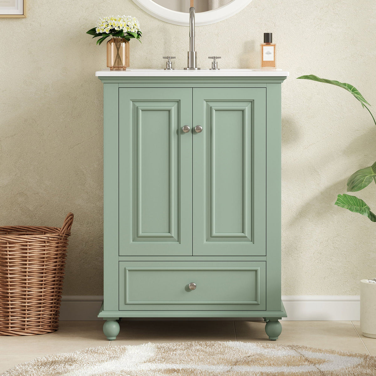 Modern Bathroom Vanity With Sink, Cabinet, And Drawers