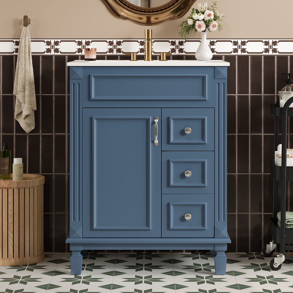 Blue Bathroom Vanity With Ceramic Sink, Two Drawers and Adjustable Shelf