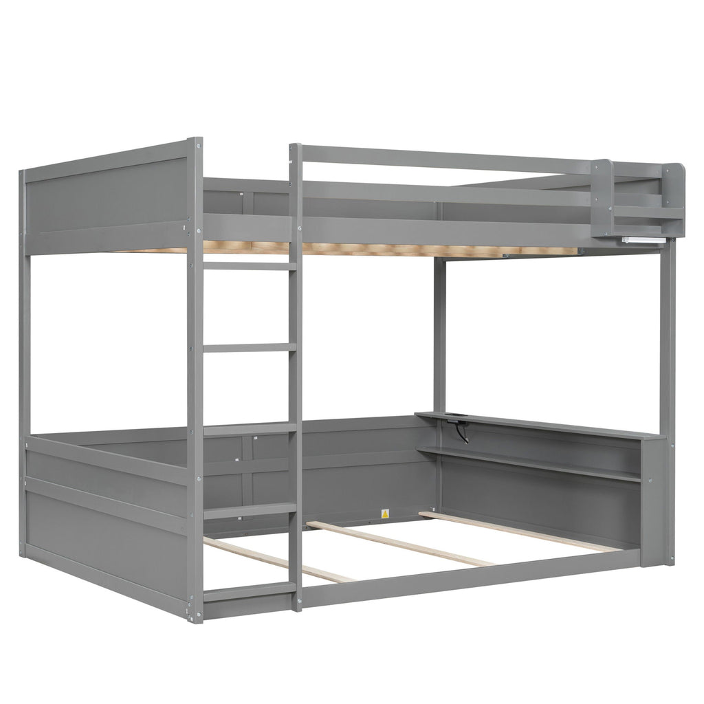 Bunk Bed With Built-In Shelves, Storage Box, LED Light And USB Charging Station