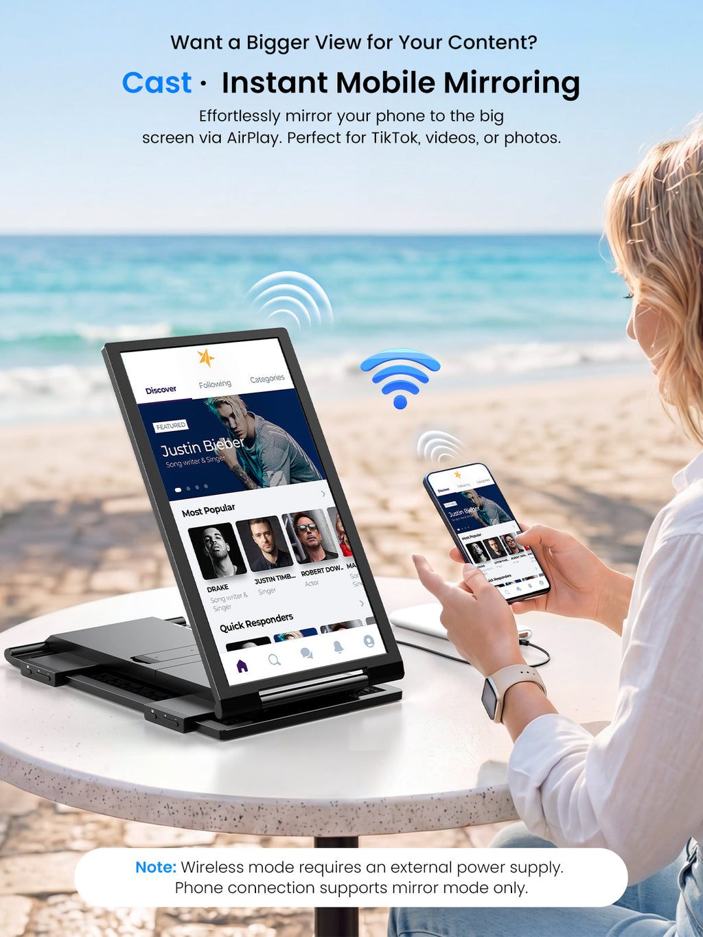 UPERFECT Portable Monitor 14 Inch Wireless Triple, Laptop Screen Extender, Ultra-Slim, 125 Percent SRGB, One Cable Plug And Play, For MacOS Win Android, Fits 13.3-17.3 Inch Laptops