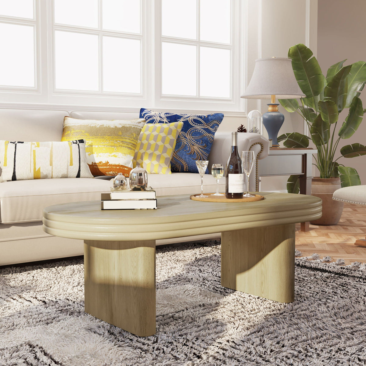 Oval Fluted Coffee Table with Fluted Detail - Natural