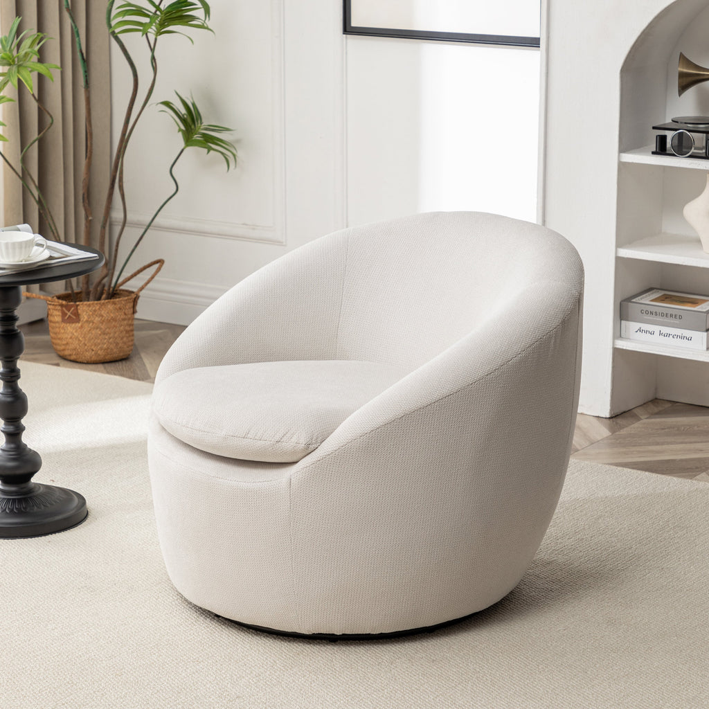 Winnie Modern Teddy Fabric Barrel Chair with 360° Swivel - Beige